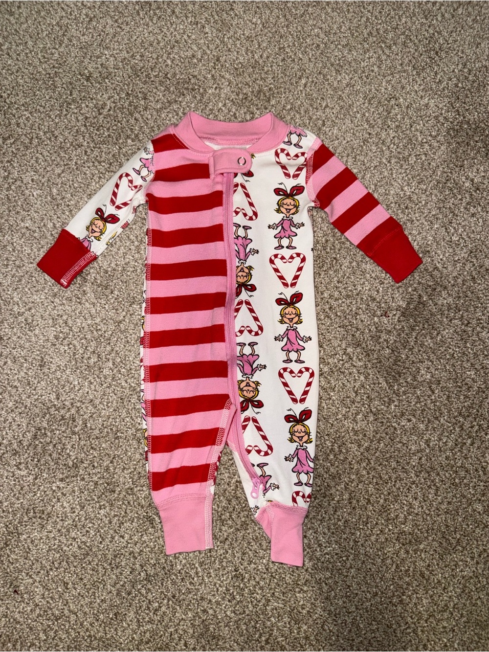 Hanna Andersson Cindy Lou Who The Grinch 2-Way Zip Holiday Candy Cane Pajamas